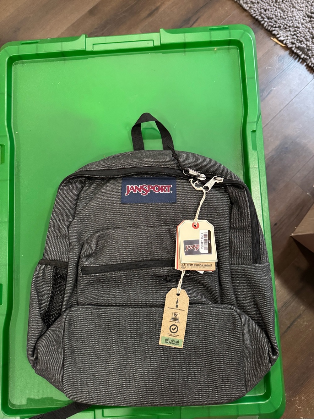 Jansport Black Denim  Backpack with Multiple Pockets